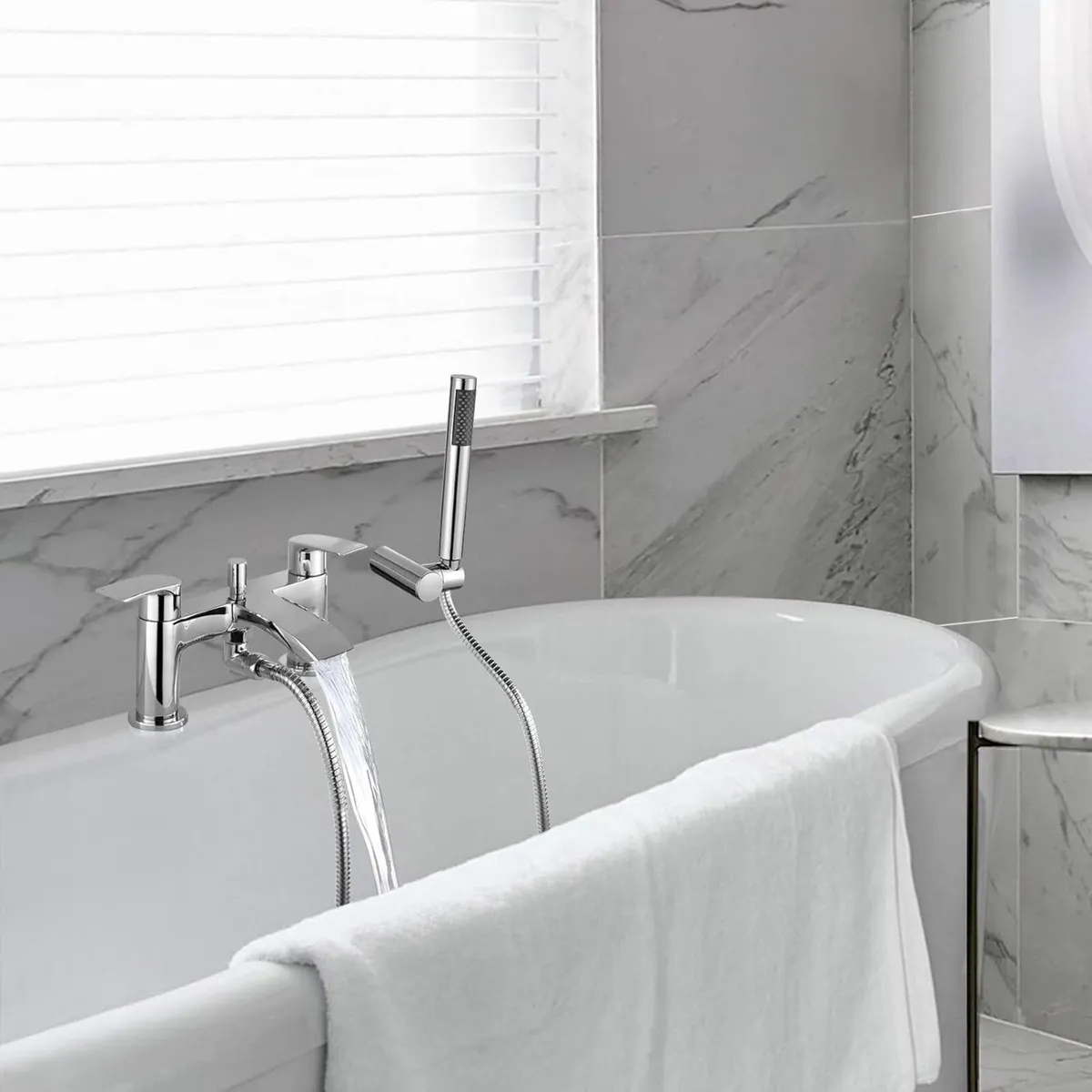 Bath Mixer Taps Waterfall with Handheld Shower - Image 2