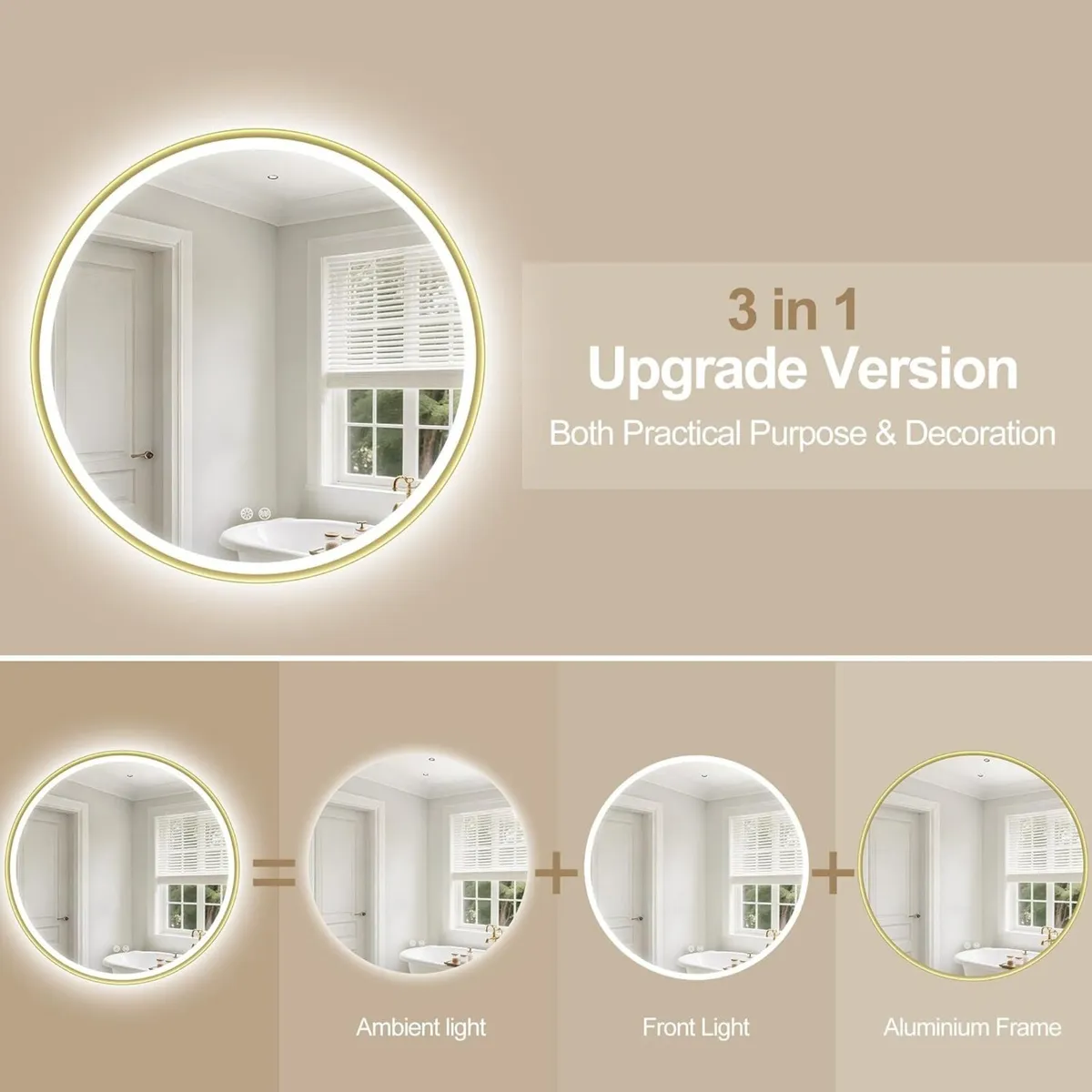 Round Bathroom Mirror with Lights 600mm Illuminate - Image 3