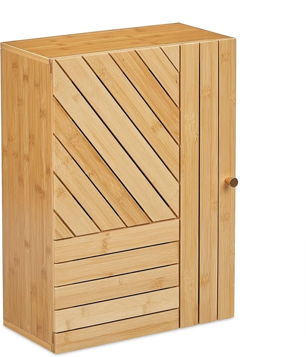Bathroom Cabinet Wall Mounted Wooden Bamboo - Image 1