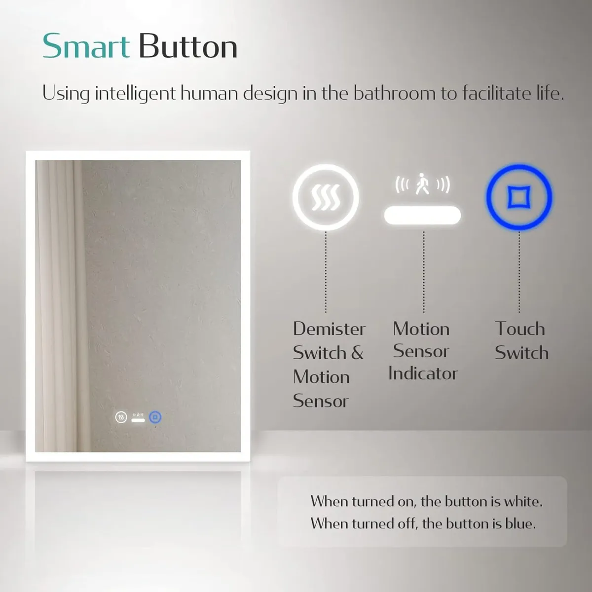 Bathroom LED Mirror with Motion Sensor Switch - - Image 3