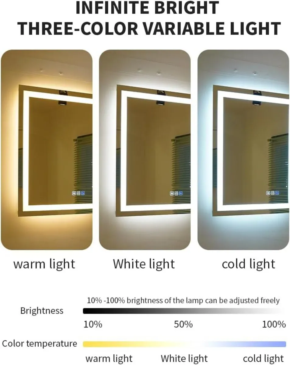 60 x 80cm LED Mirror Rectangular Smart Bathroom - Image 4