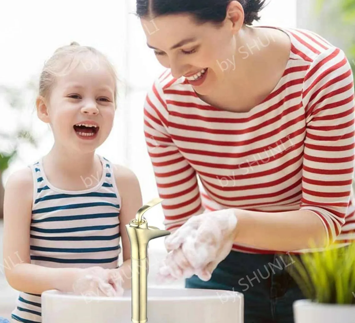 Brushed Gold Brass Waterfall Tall Sink Mixer Tap - Image 3