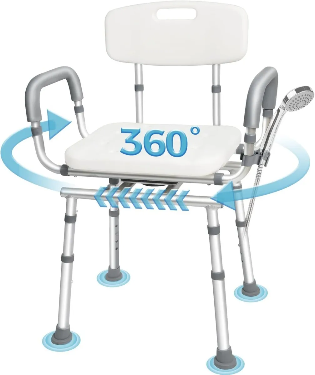 Swivel Shower Chair with Arms and Back Adjustable - Image 1