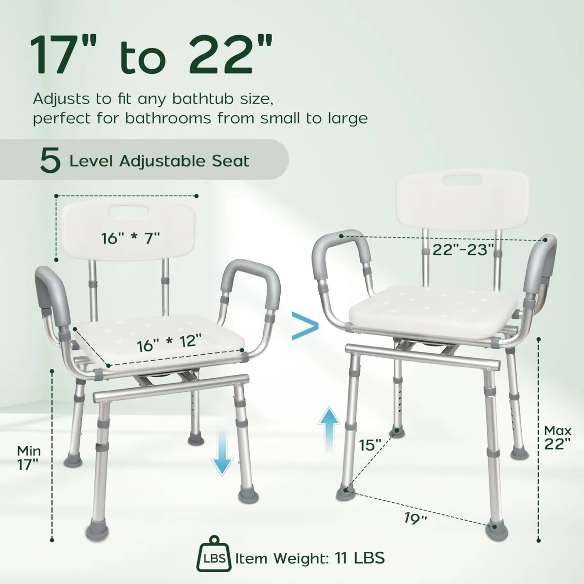 Swivel Shower Chair with Arms and Back Adjustable - Image 2