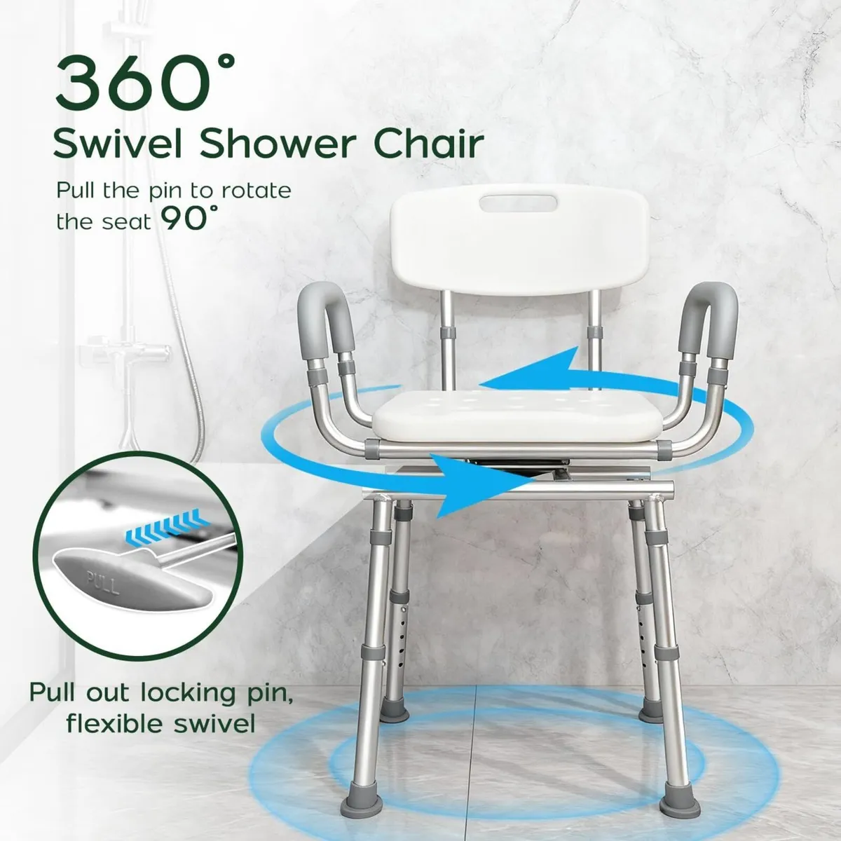 Swivel Shower Chair with Arms and Back Adjustable - Image 3