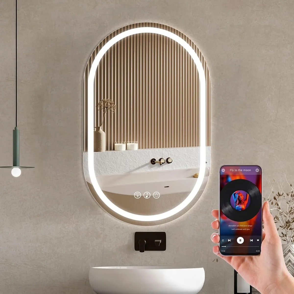 Oval Bluetooth LED Bathroom Mirror with Lights–500 - Image 1