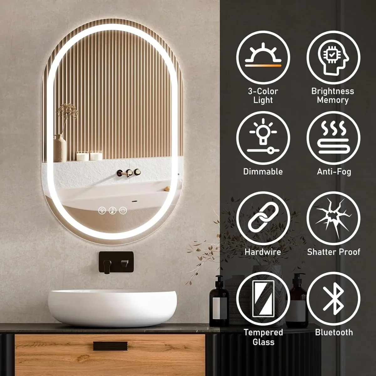 Oval Bluetooth LED Bathroom Mirror with Lights–500 - Image 4