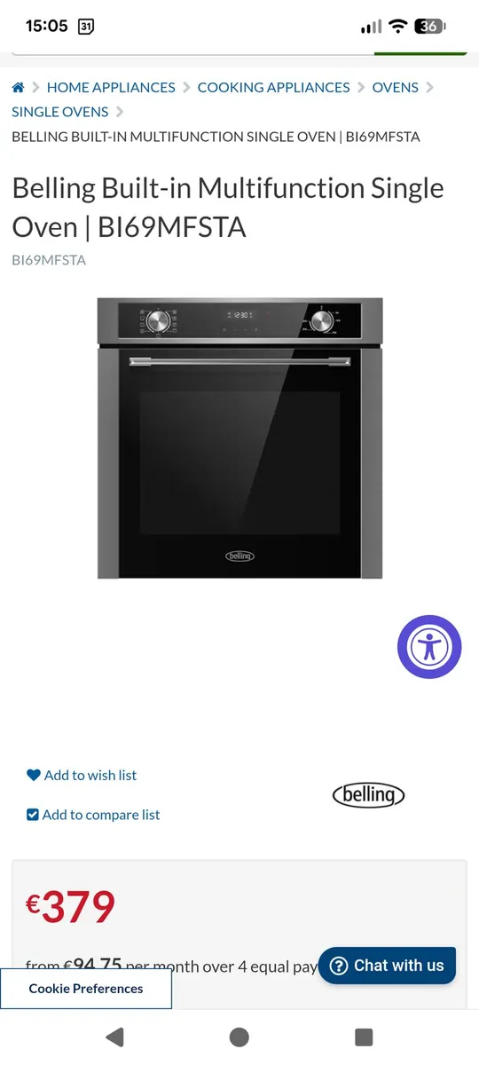 Belling built in oven