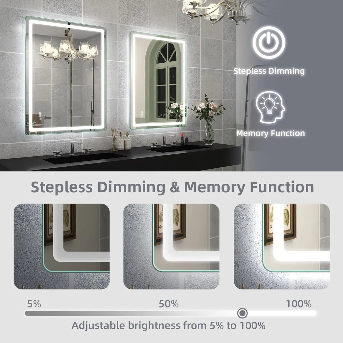800x600 mm Bathroom-Mirror-with-LED-Lights Double - Image 4