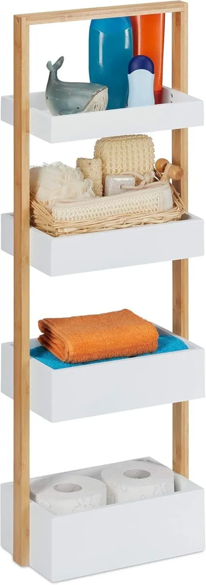 Bathroom Shelf with 4 Shelves Bamboo MDF Narrow - Image 1