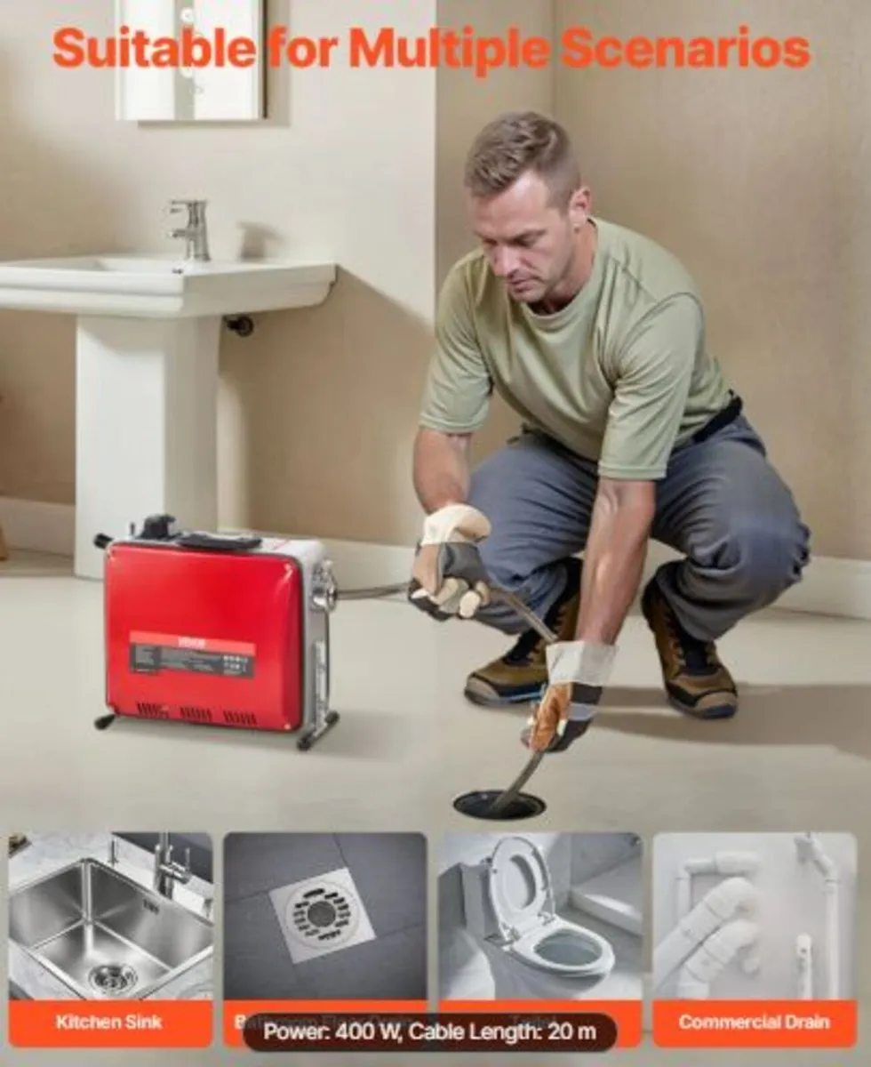 Drain Cleaner Machine, 400W 1400RPM Electric Pipe - Image 4