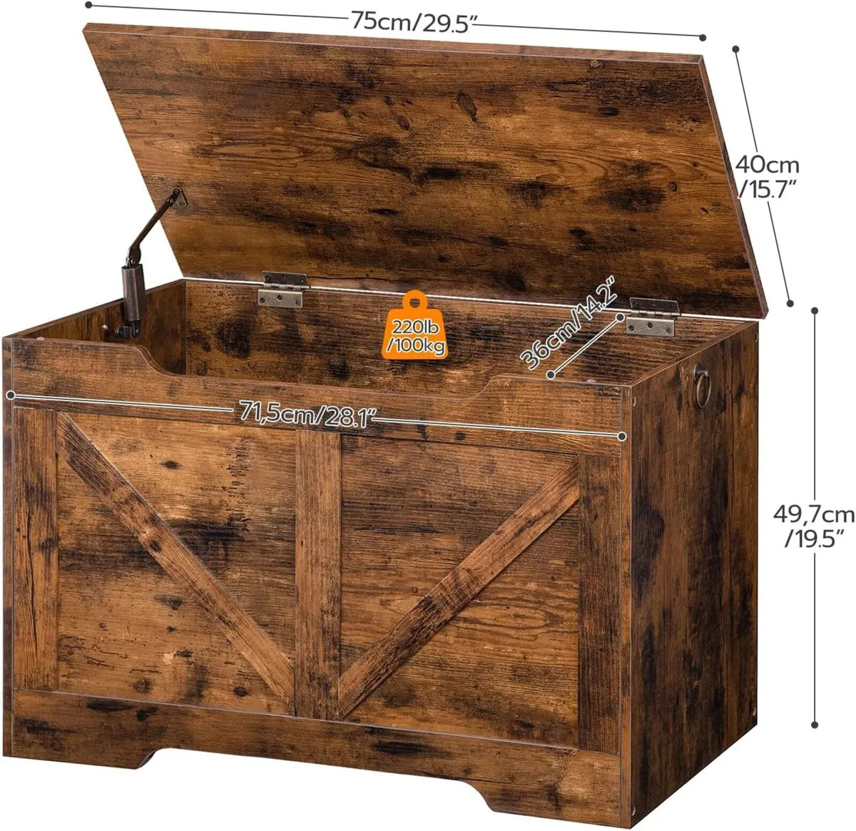 Wooden Storage Chest Trunk Bench with Lid Large - Image 3