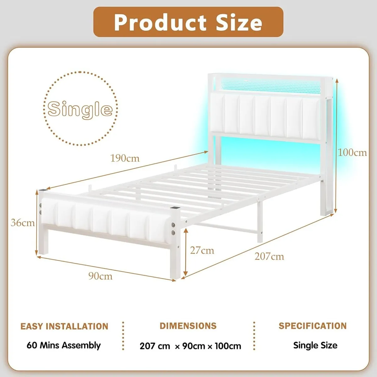 Single Bed Frames with Storage Headboard and - Image 2