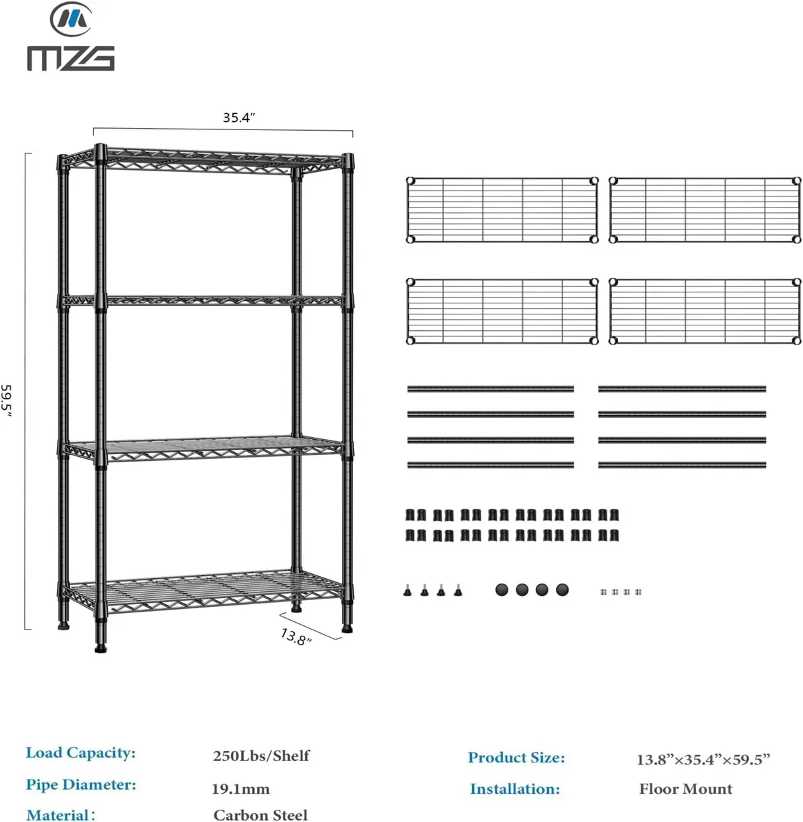 lbs 4 Tier Shelf Metal Storage Shelves Shelving - Image 3