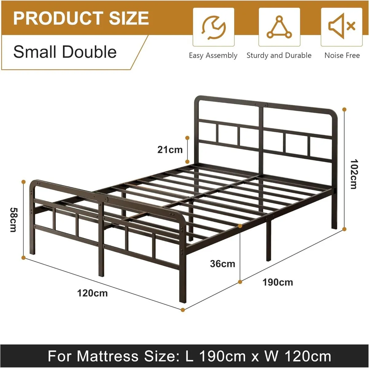 Small Double Bed Frame with Headboard and - Image 2