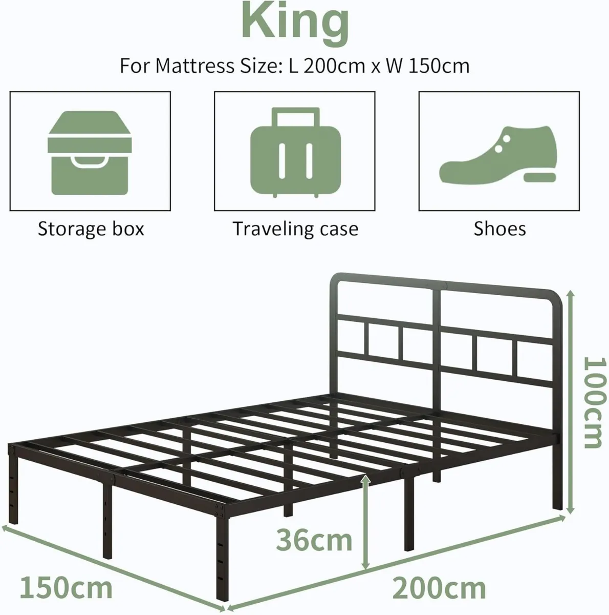 King Size Bed Frame 36 cm High with Curved - Image 2