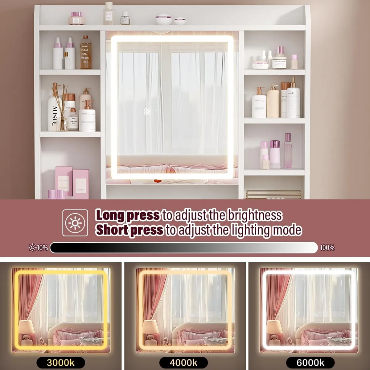 Dressing Table with Mirror and Stool: Vanity-Desk - Image 3