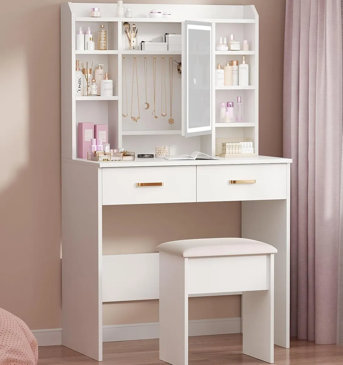 Dressing Table with Mirror and Stool: Vanity-Desk - Image 1