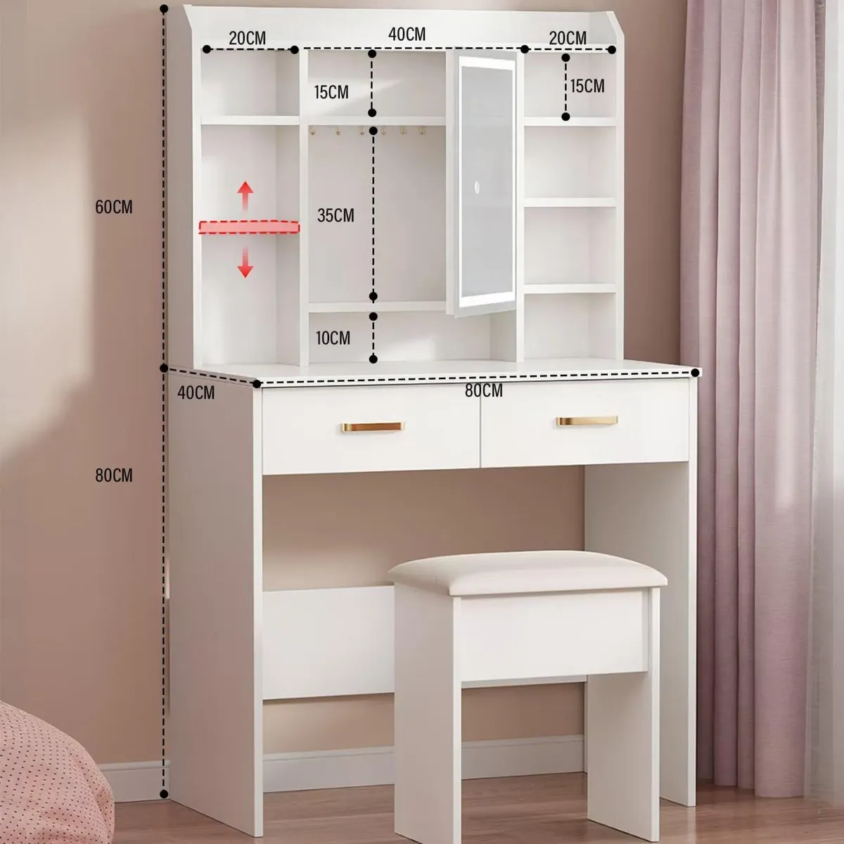 Dressing Table with Mirror and Stool: Vanity-Desk - Image 2