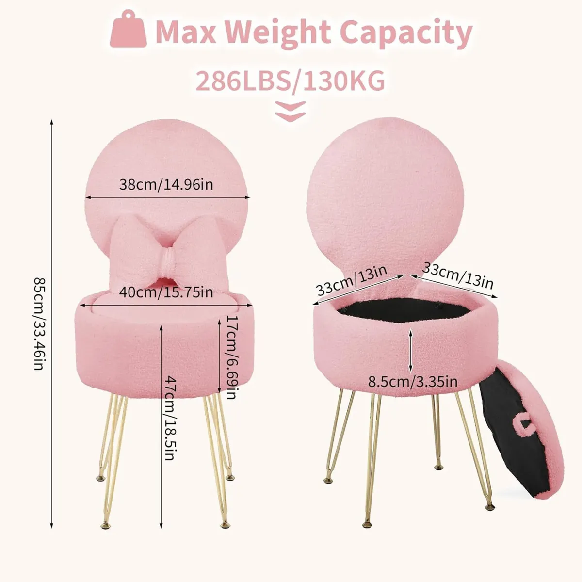 Pink Dressing Table Chair Sherpa Fleece Vanity - Image 2