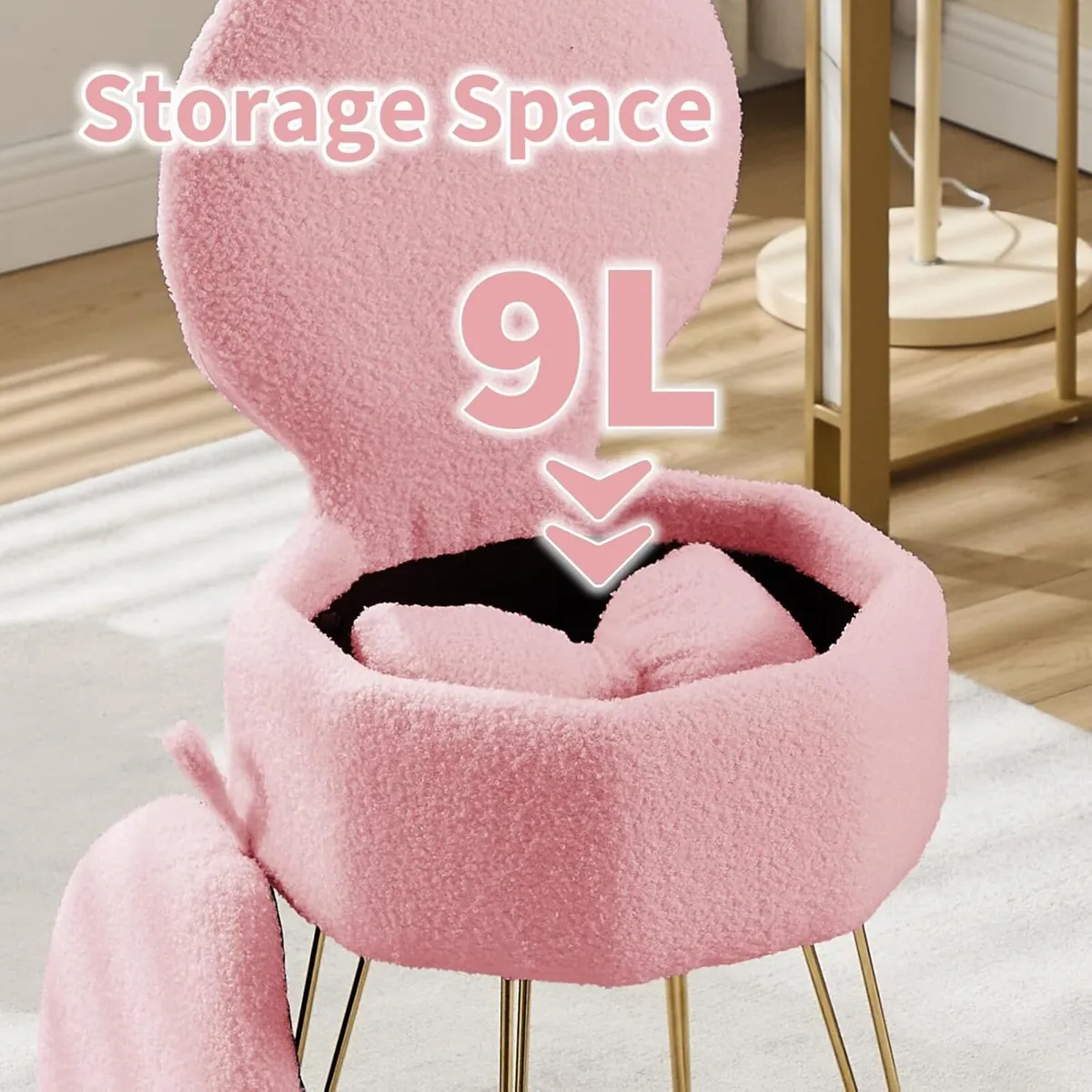 Pink Dressing Table Chair Sherpa Fleece Vanity - Image 4