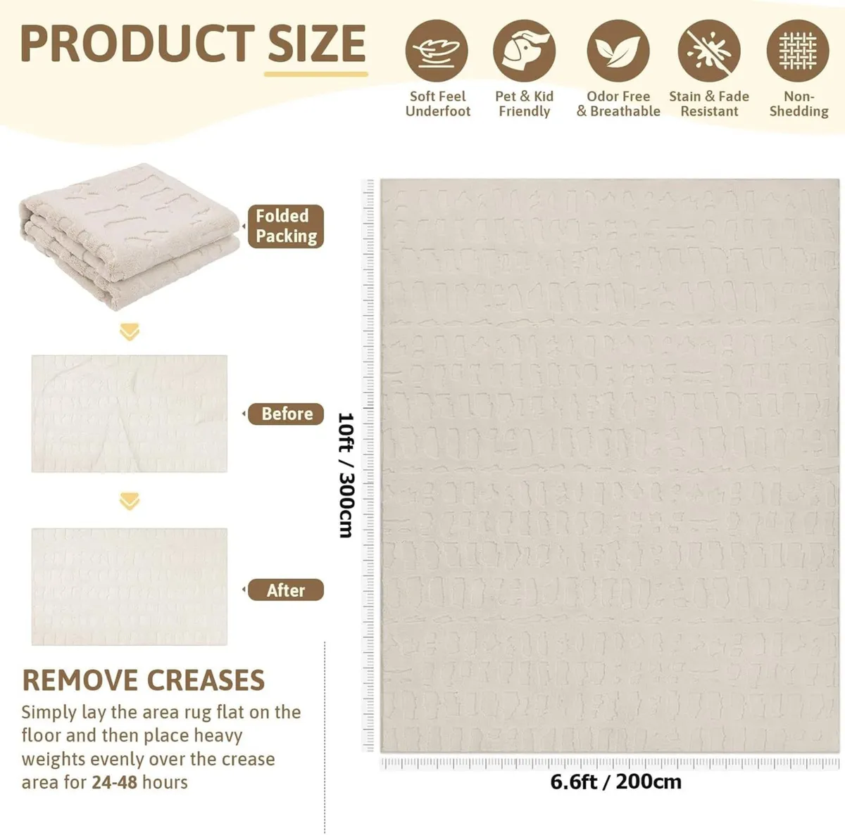 Beige Rug for Living Room 200 x 300 cm Large Soft - Image 2