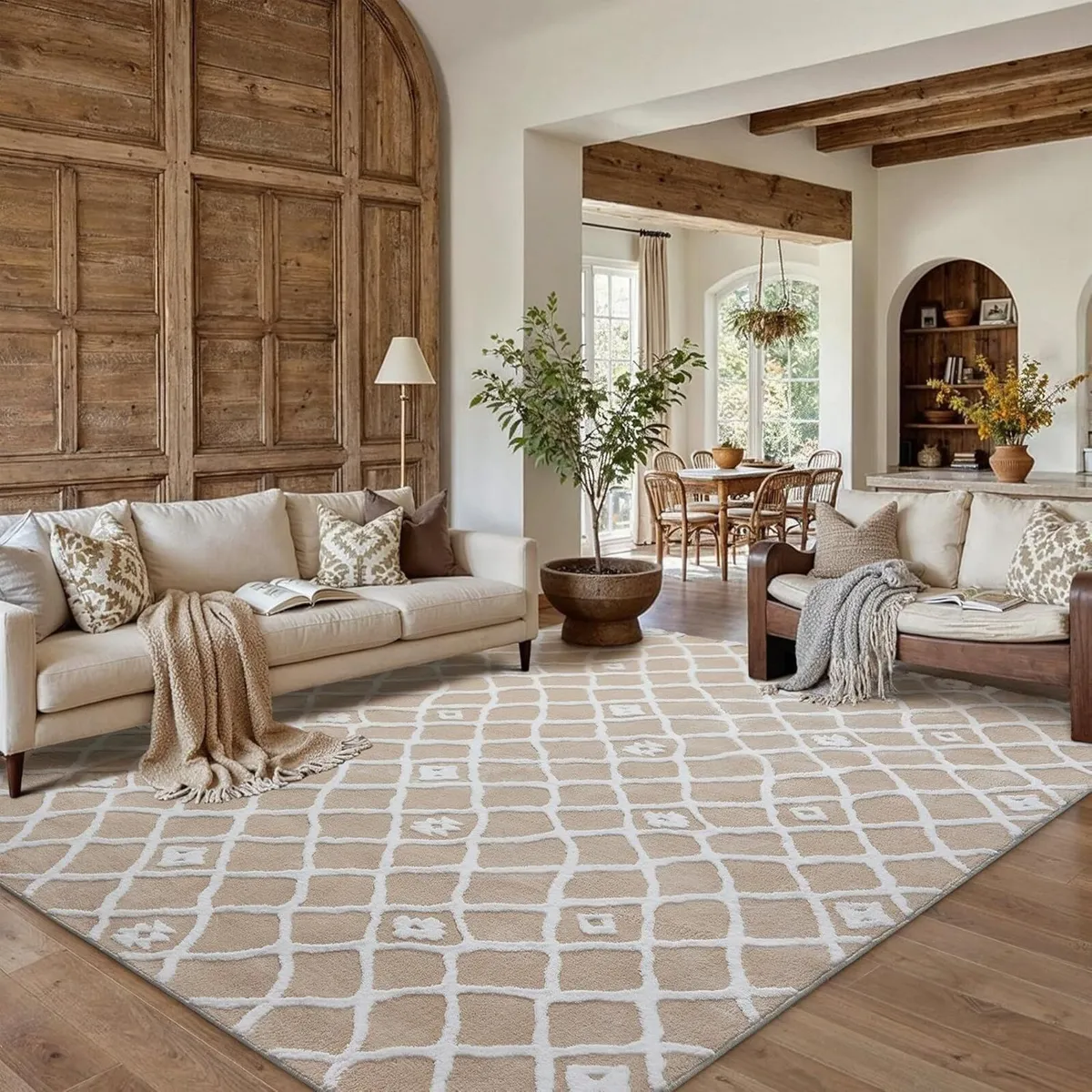Large Living Room Area Rug 200x300cm Beige - Image 1