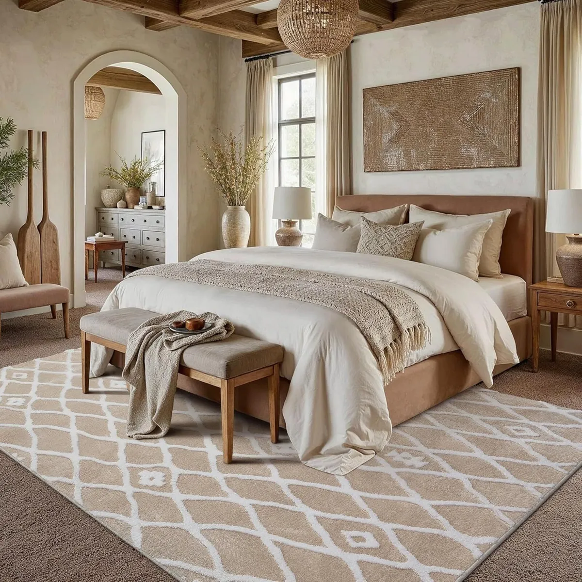 Large Living Room Area Rug 200x300cm Beige - Image 3