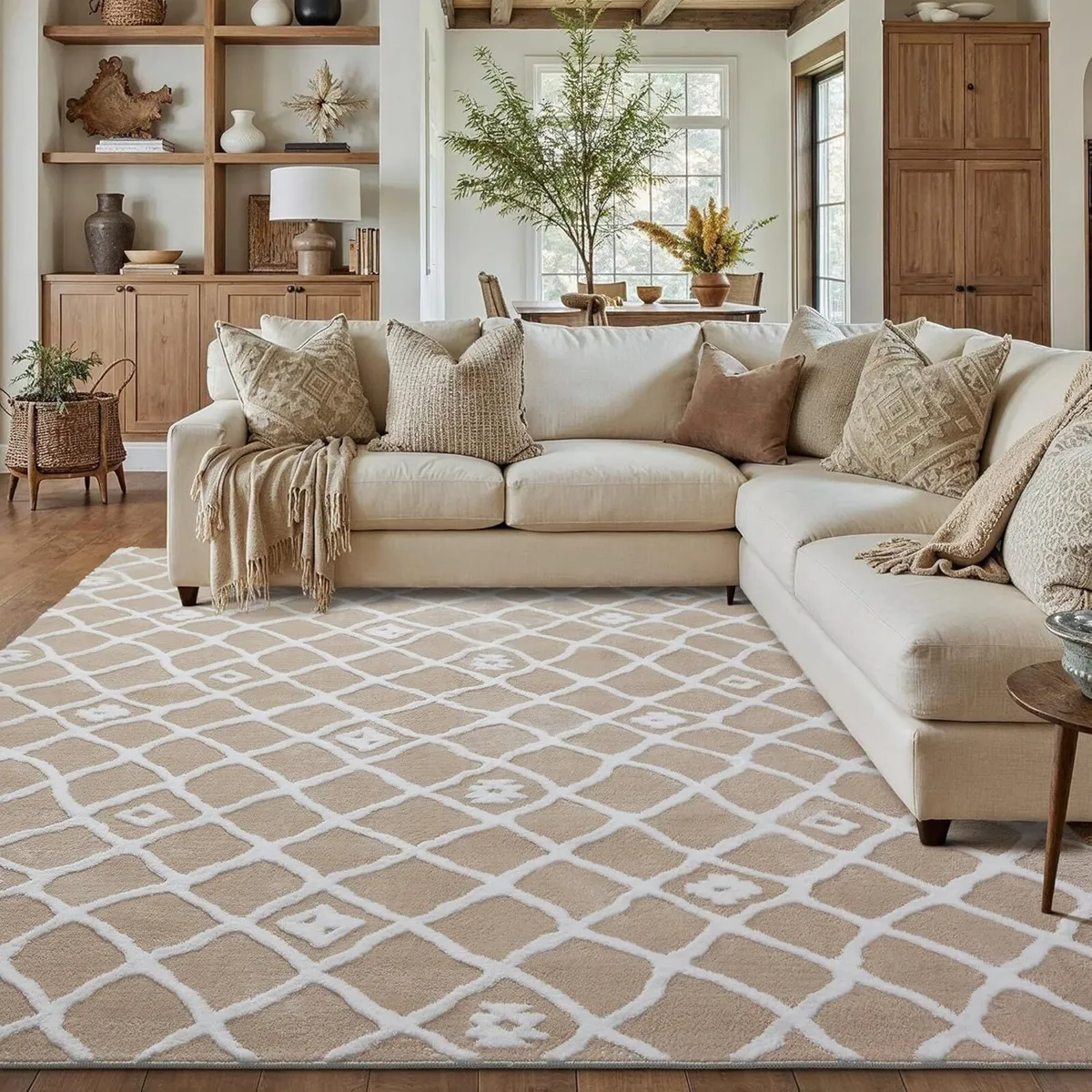Large Living Room Area Rug 200x300cm Beige - Image 4