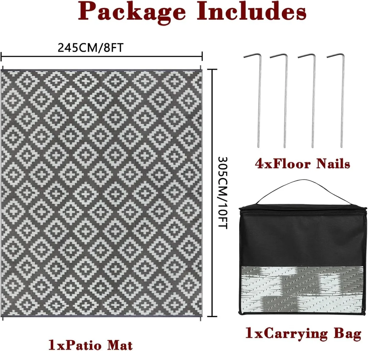 Garden Rug Outdoor Waterproof 245x305cm Large - Image 2