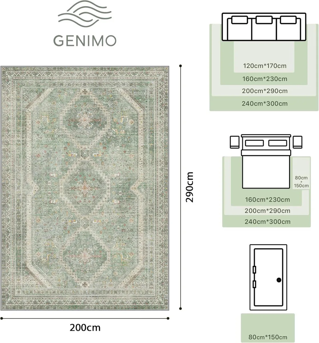 Rugs Living Room 200x290cm Extra Large Washable - Image 2