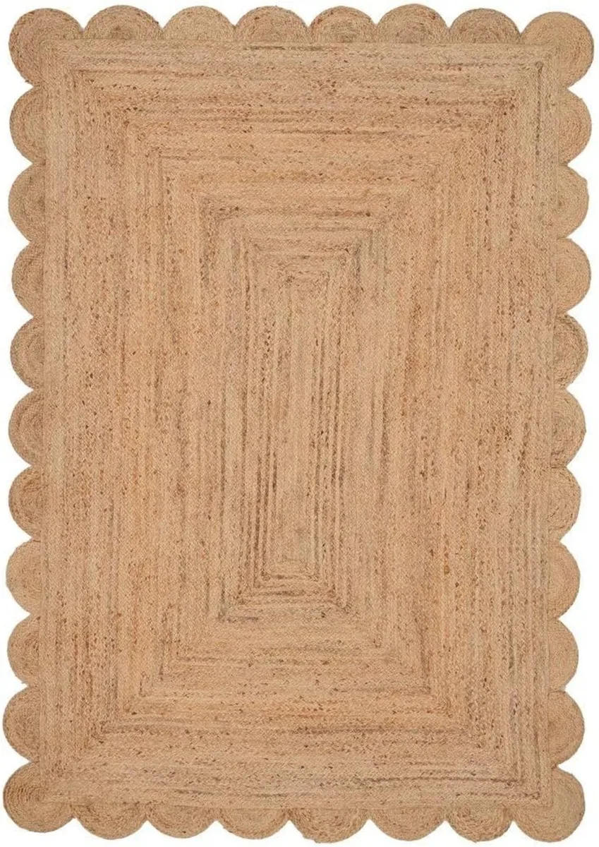 Scalloped Jute Rug Natural Beige Rustic Curved - Image 2