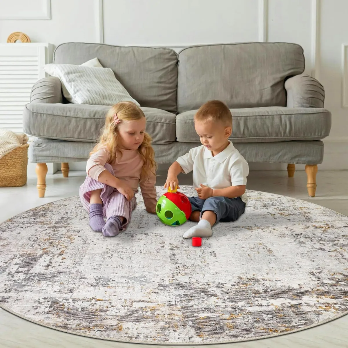 200 cm Beige Abstract Round Rug Modern Non-Slip - Image 4