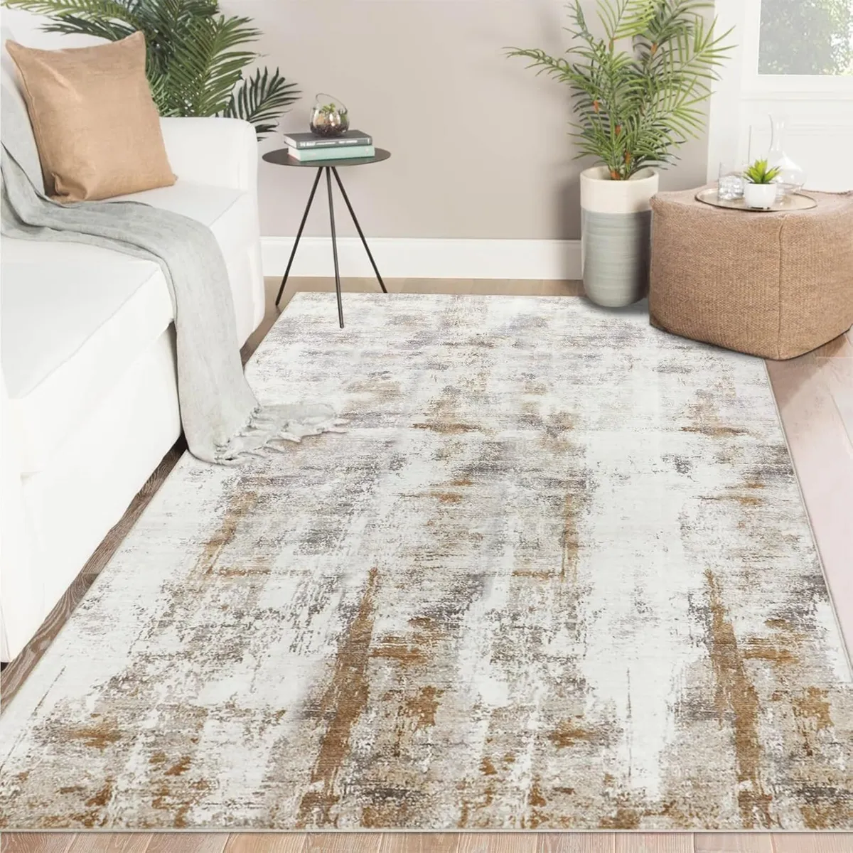 140 x 200 cm Beige Brown Contemporary Area Rug - Image 1