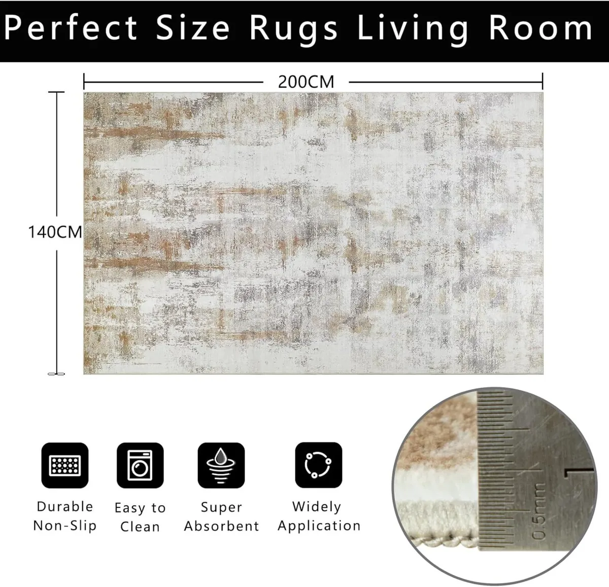 140 x 200 cm Beige Brown Contemporary Area Rug - Image 2