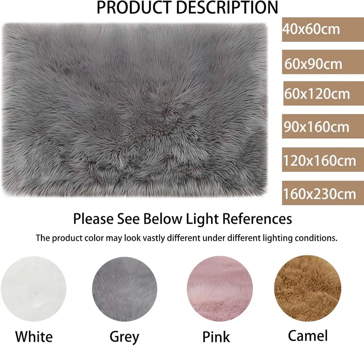 Soft Rugs Living Room Grey Faux Fur Rug Fluffy - Image 2