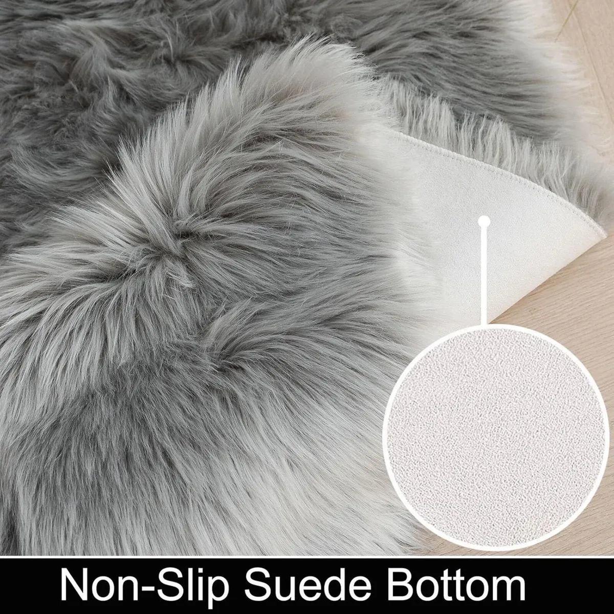 Soft Rugs Living Room Grey Faux Fur Rug Fluffy - Image 3