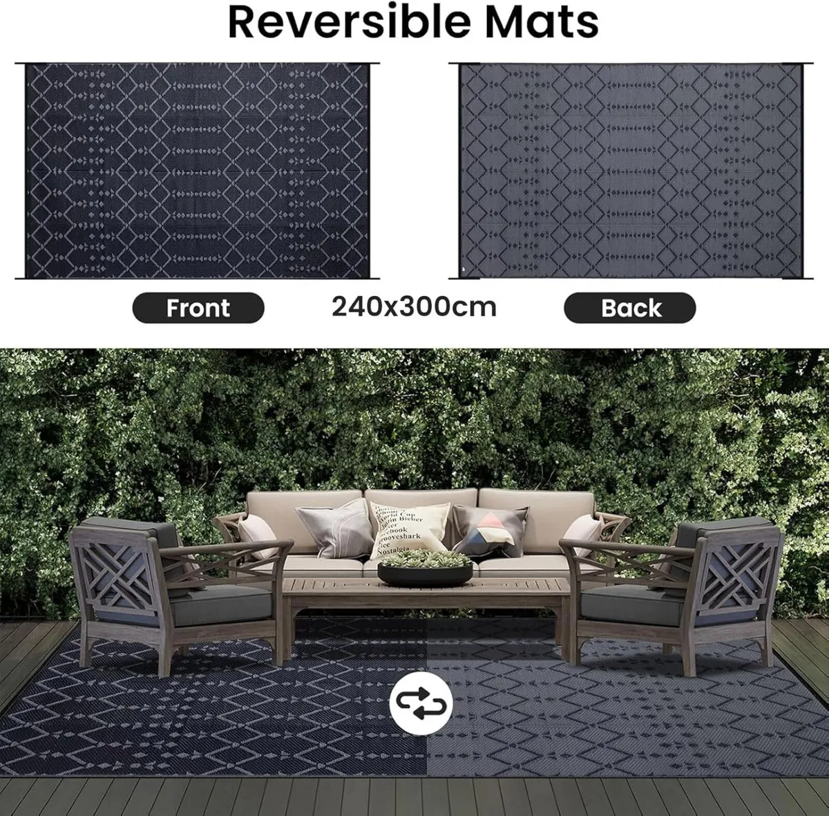 Outdoor Rug 240x300cm Waterproof Reversible - Image 3