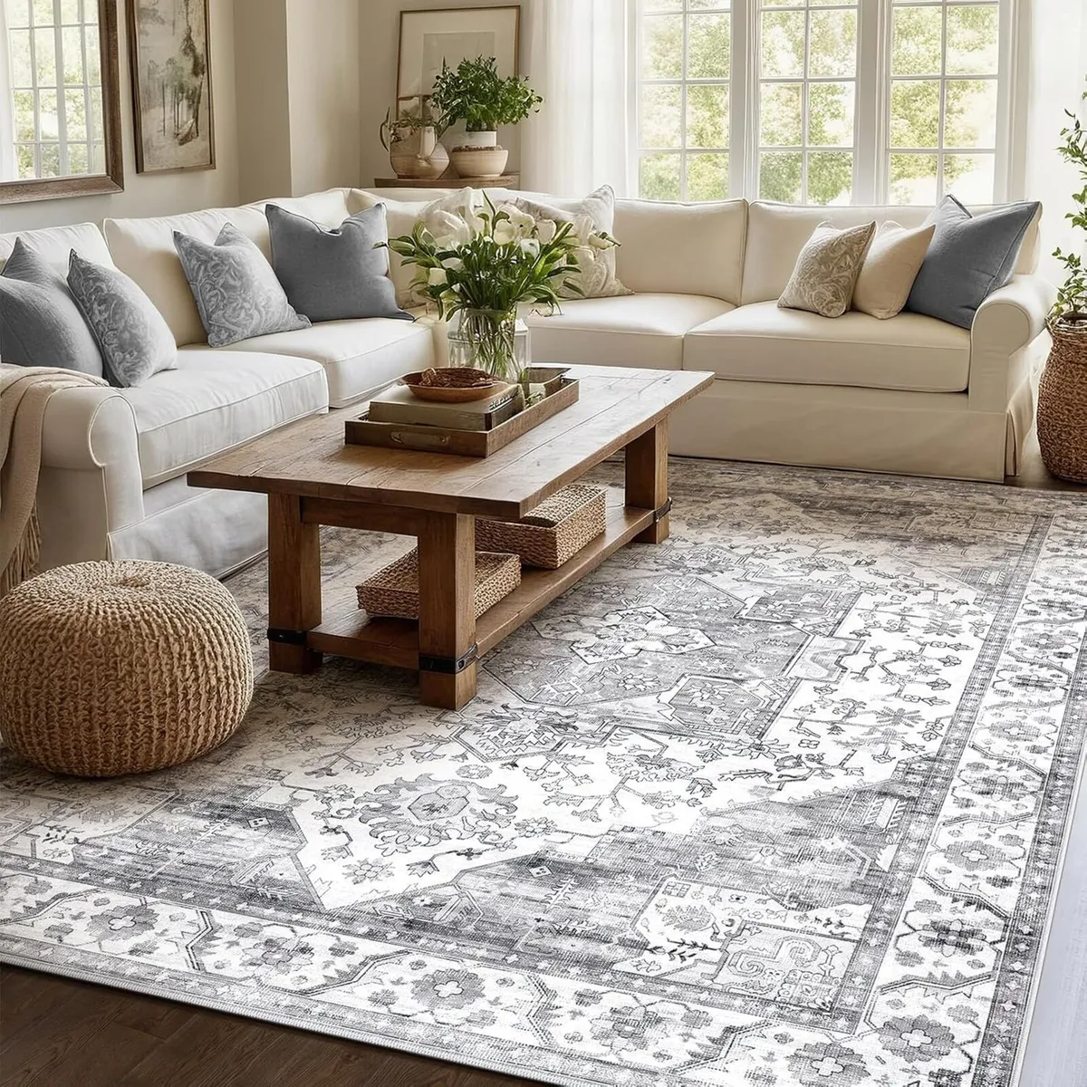 Grey Living Room Rug Washable Area Rugs for - Image 1