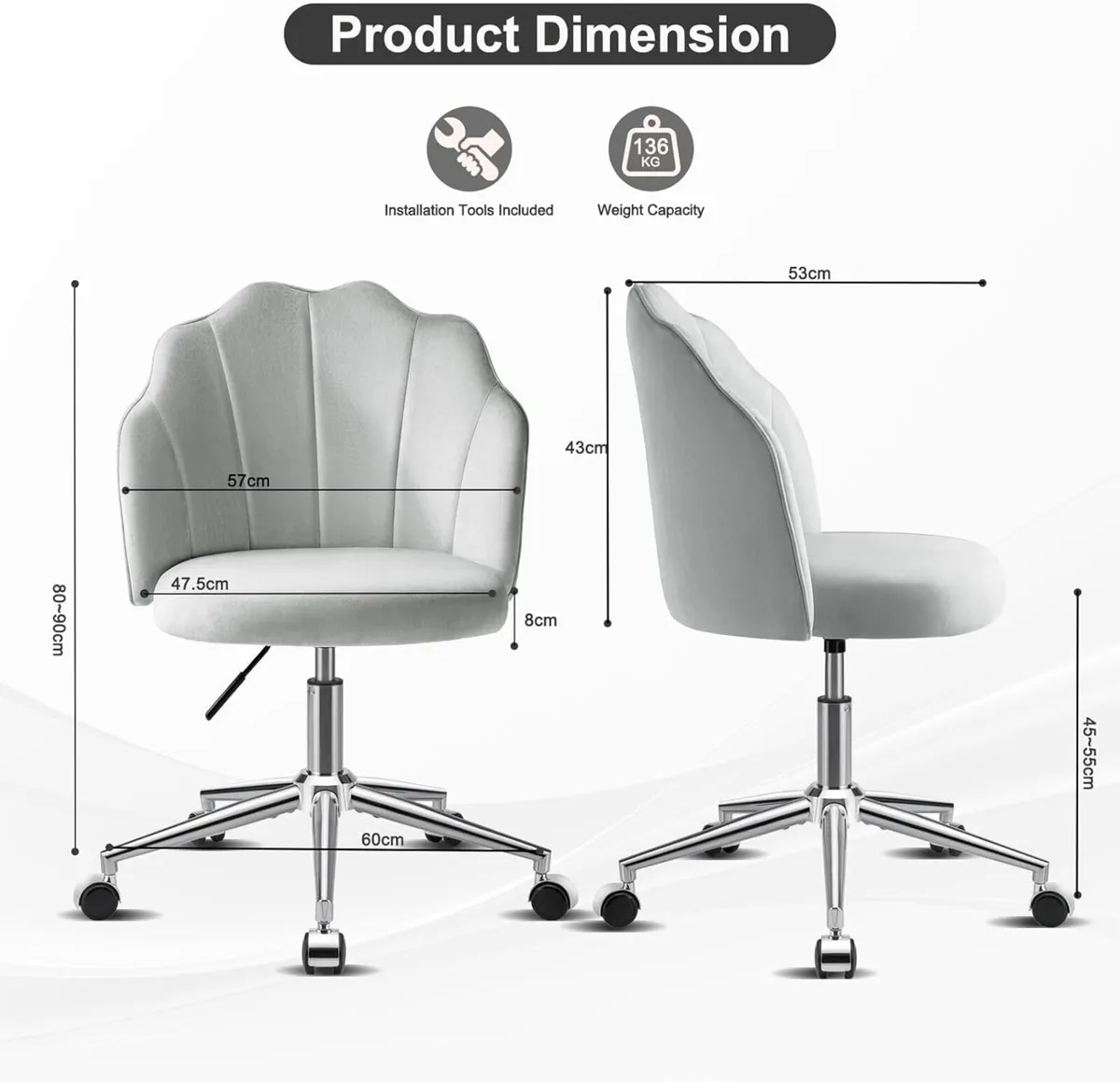 Vanity Chair for Dressing Table with Wheels - Image 2