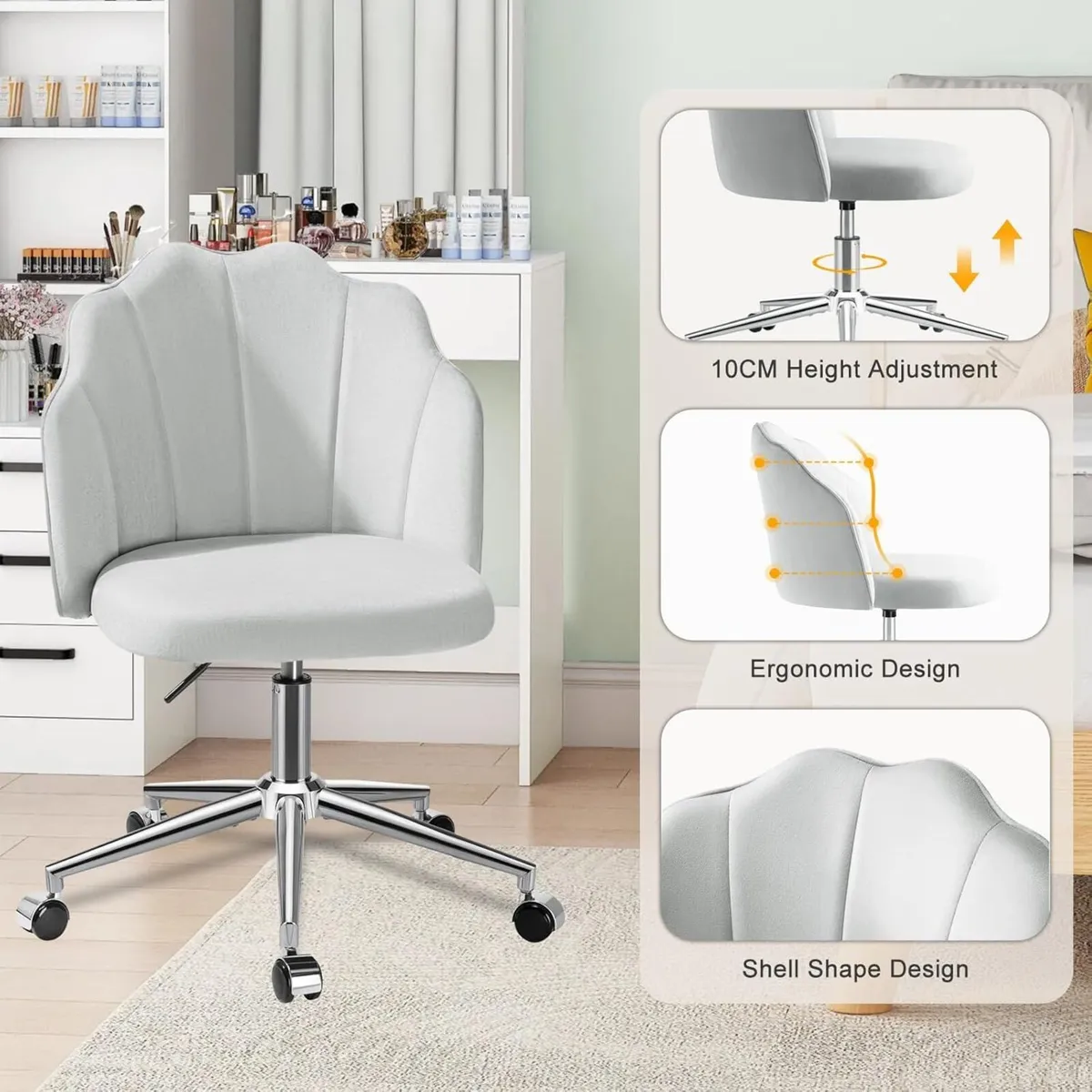 Vanity Chair for Dressing Table with Wheels - Image 3