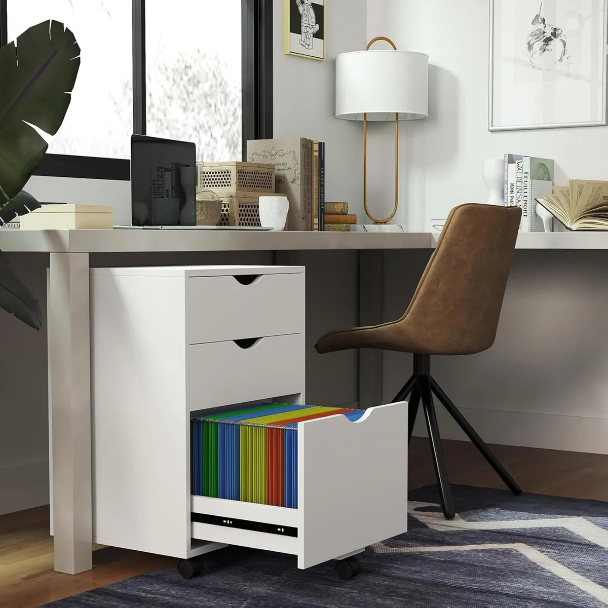 Mobile Filling Cabinet with 3-Drawer Wood Desk - Image 2