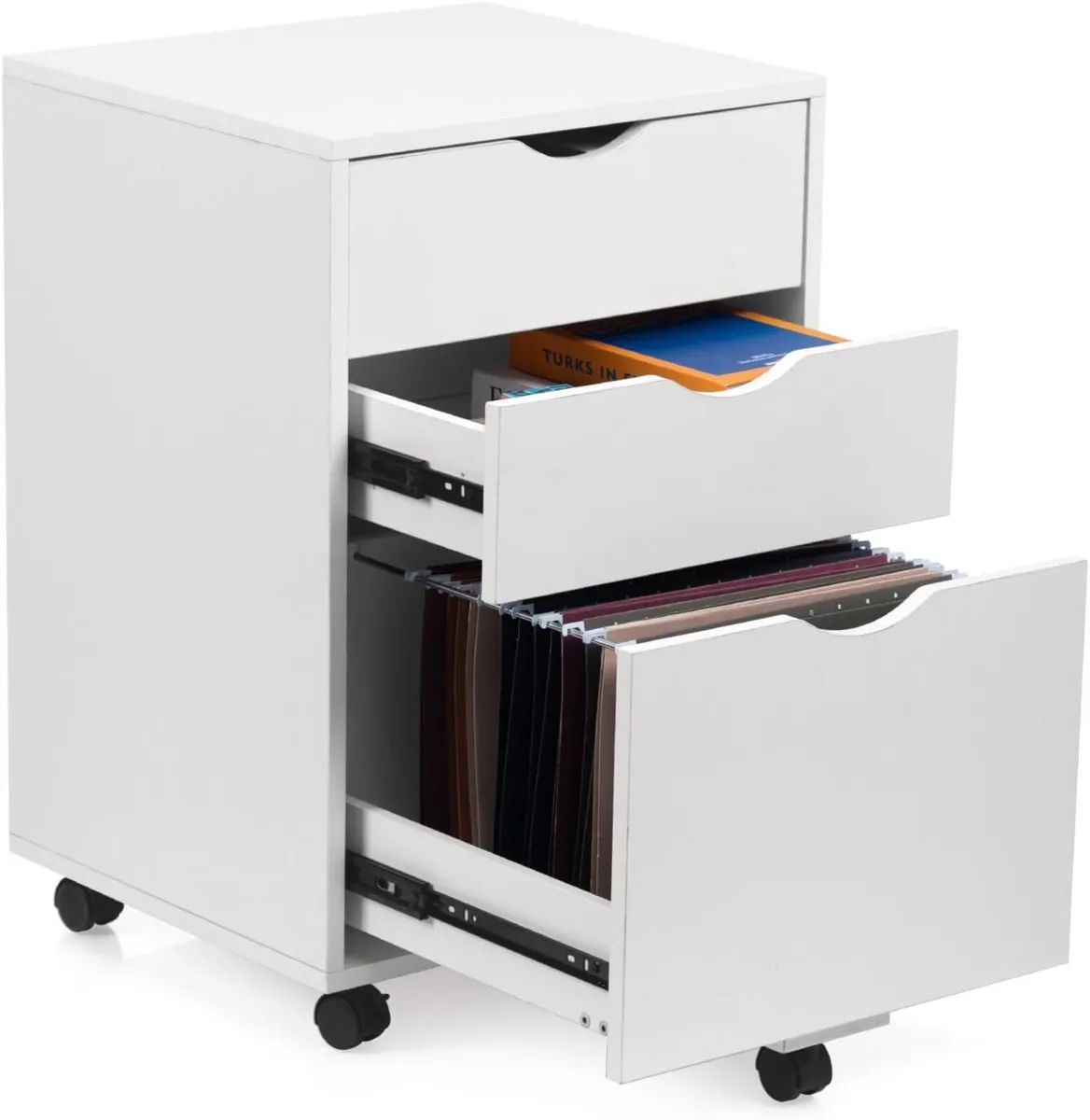 Mobile Filling Cabinet with 3-Drawer Wood Desk - Image 1