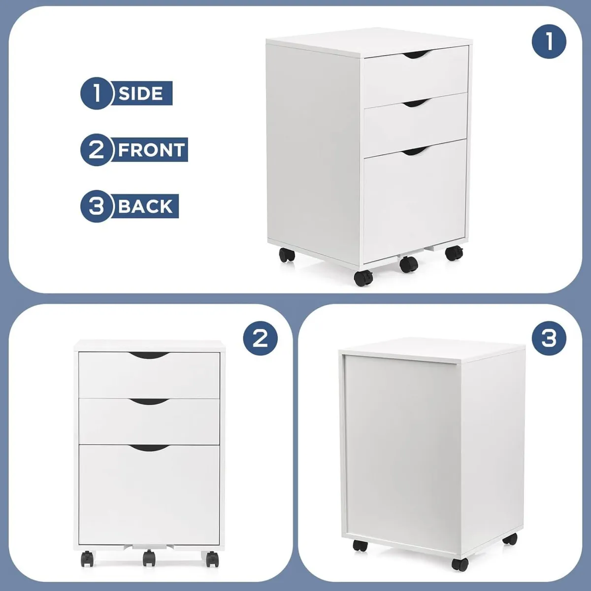 Mobile Filling Cabinet with 3-Drawer Wood Desk - Image 4