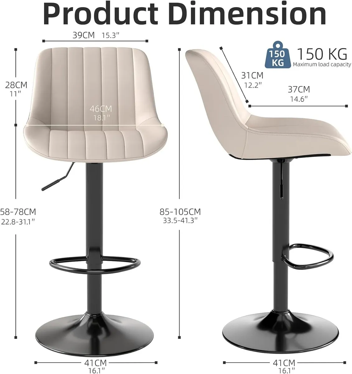 Bar Stools Set of 2 Swivel Counter Height - Image 2