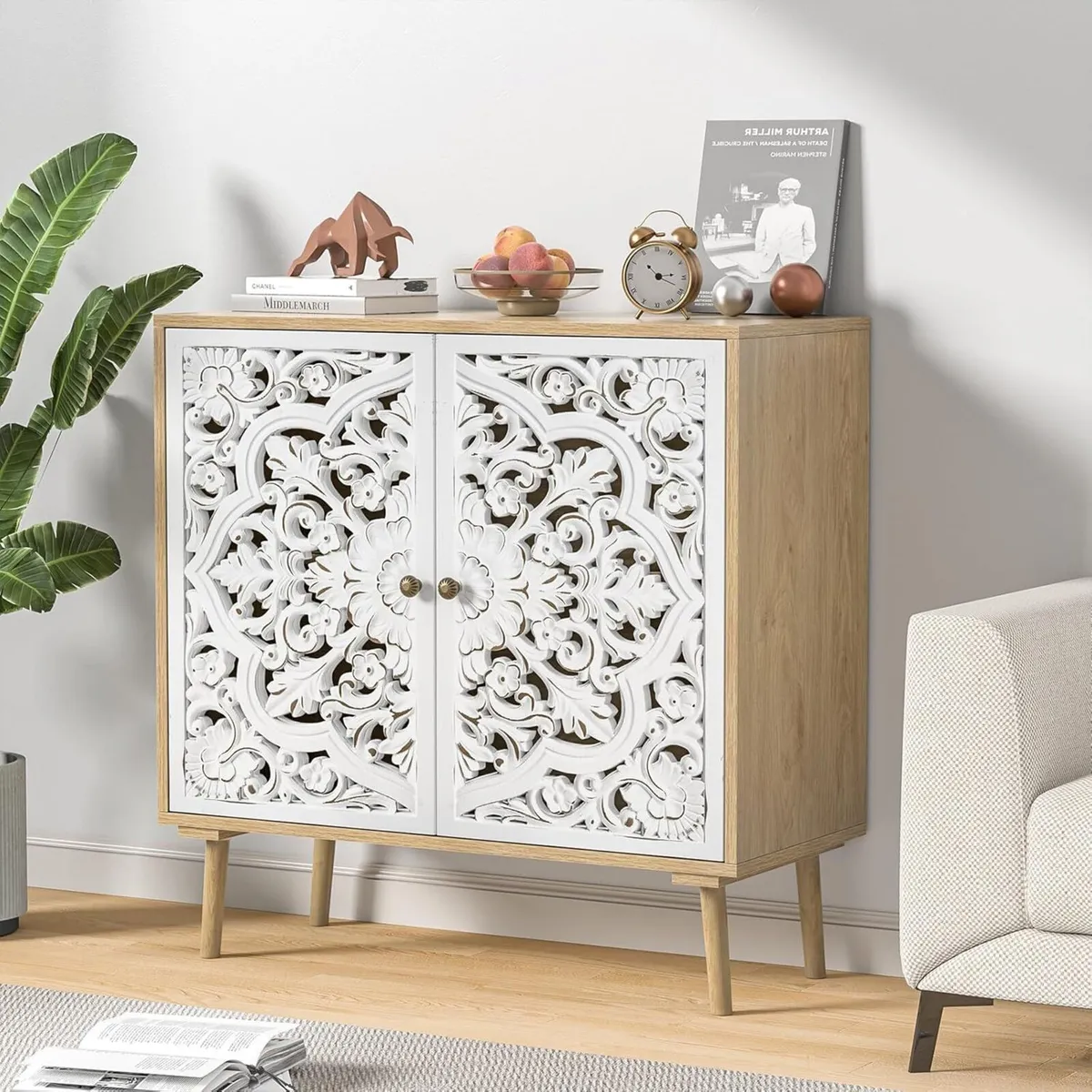 Wood Carving Sideboards for Living Room Accent - Image 1