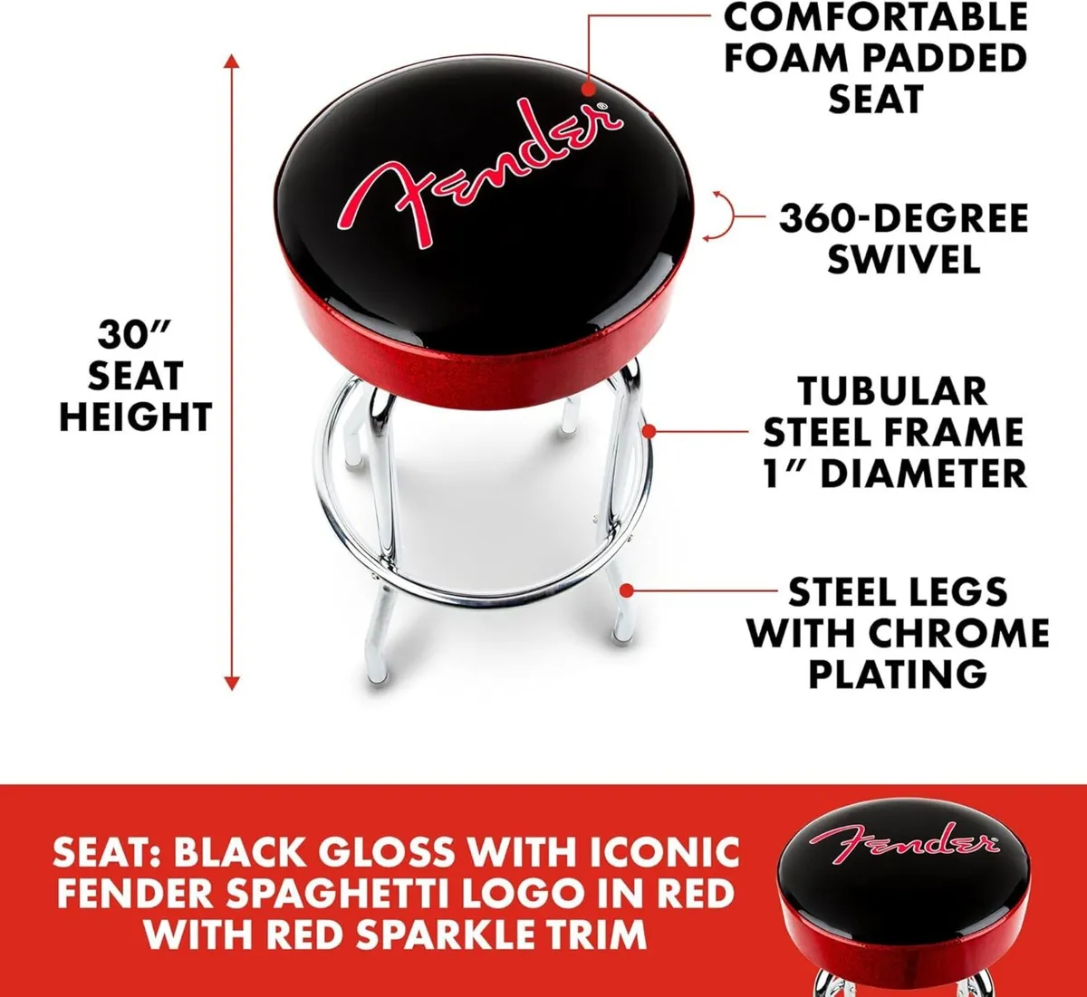 Barstool Red Sparkle Logo 30 Inch Foam Padded - Image 2