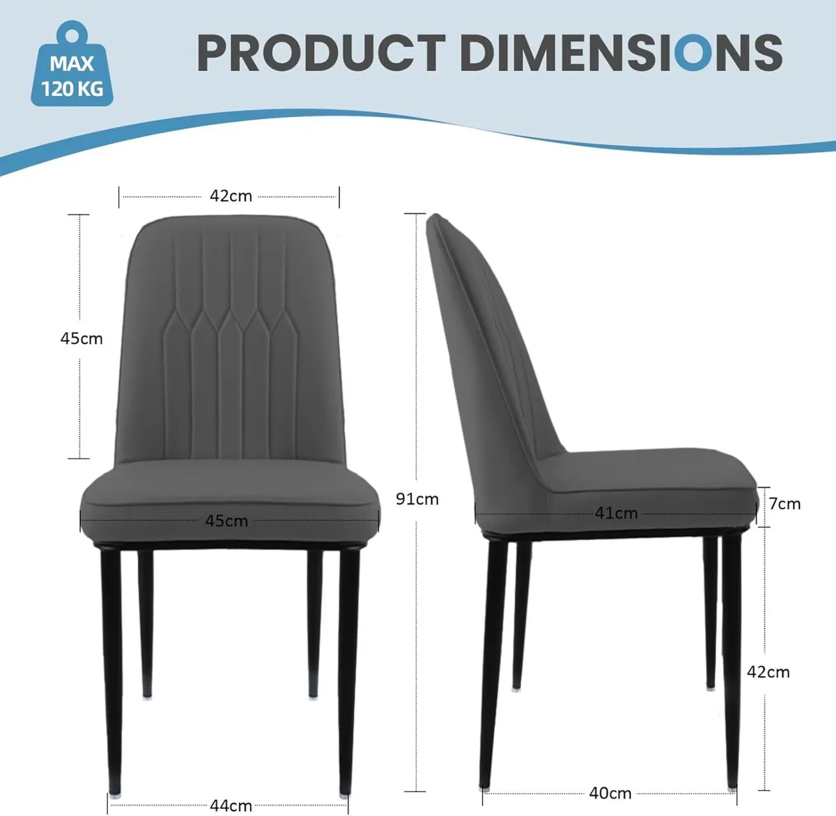 Dining Chairs Set of 2 - Grey Upholstered High - Image 3