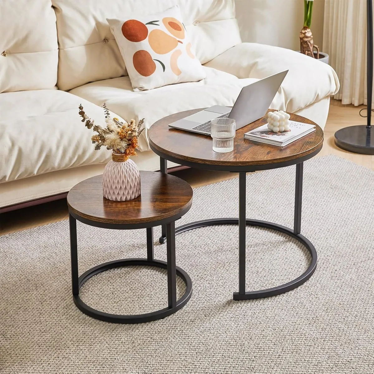 Round Nesting Table Removable Set of 2 Coffee - Image 3