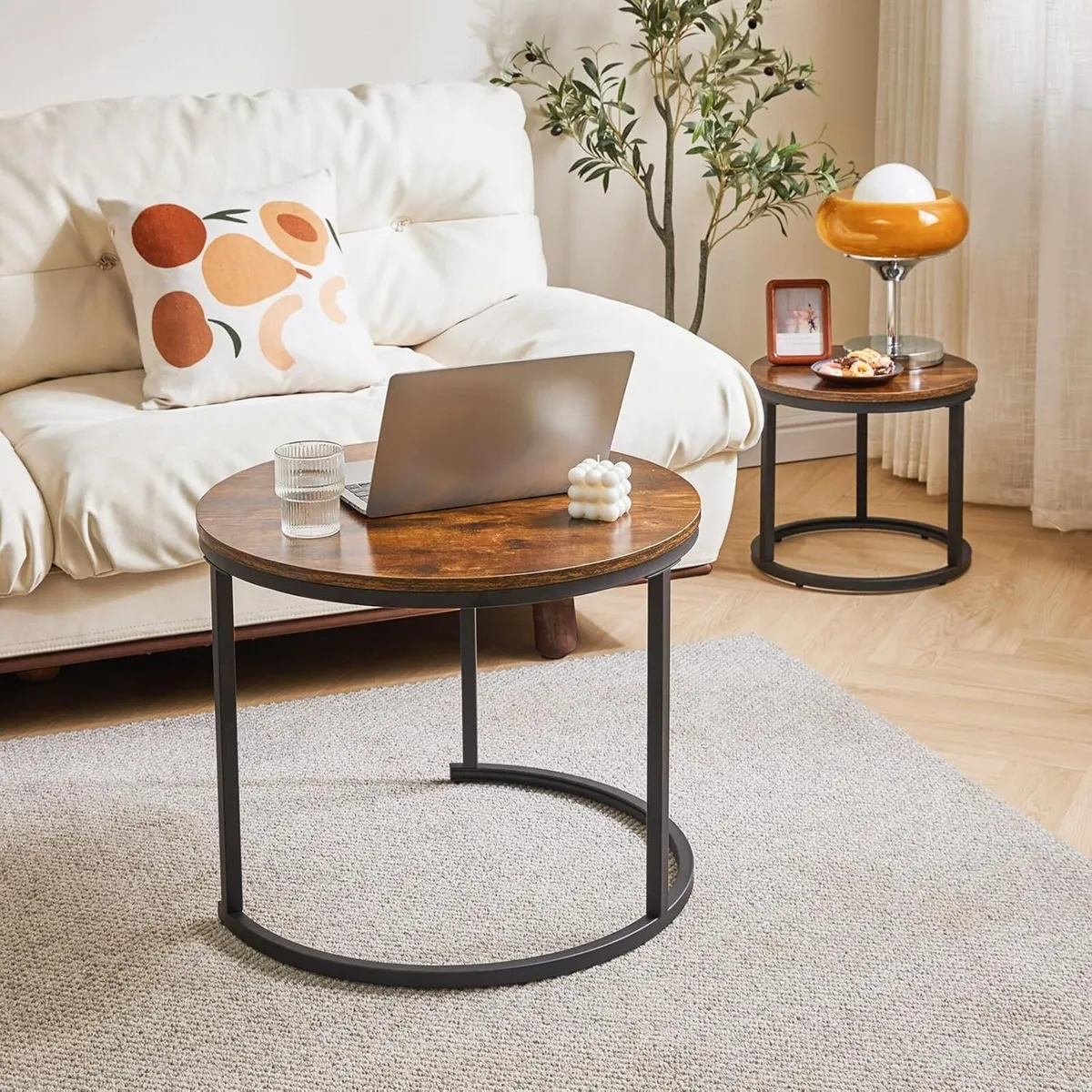 Round Nesting Table Removable Set of 2 Coffee - Image 4